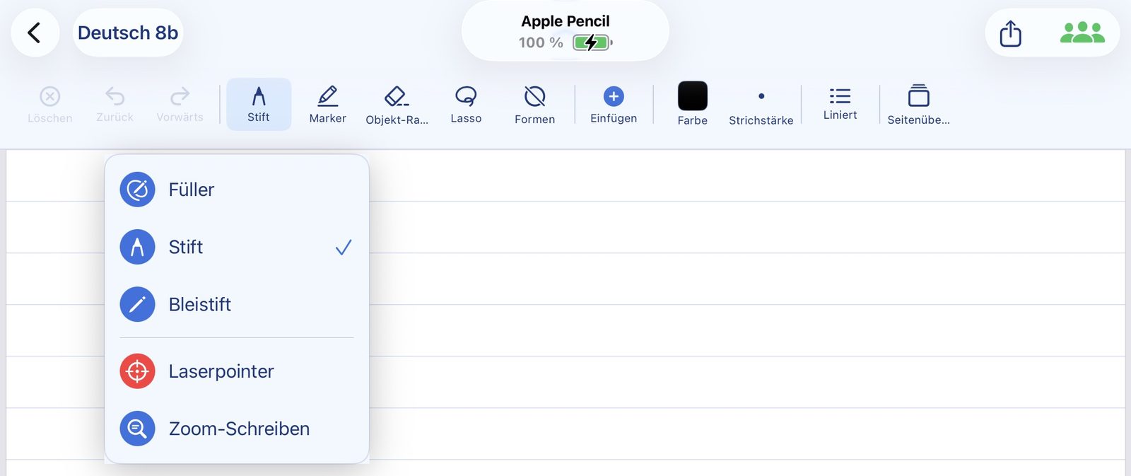 Toolbar with pens